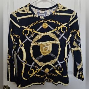 J. McLaughlin Catalina Navy Equestrian Top With Gold Ropes And Chains Size Small
